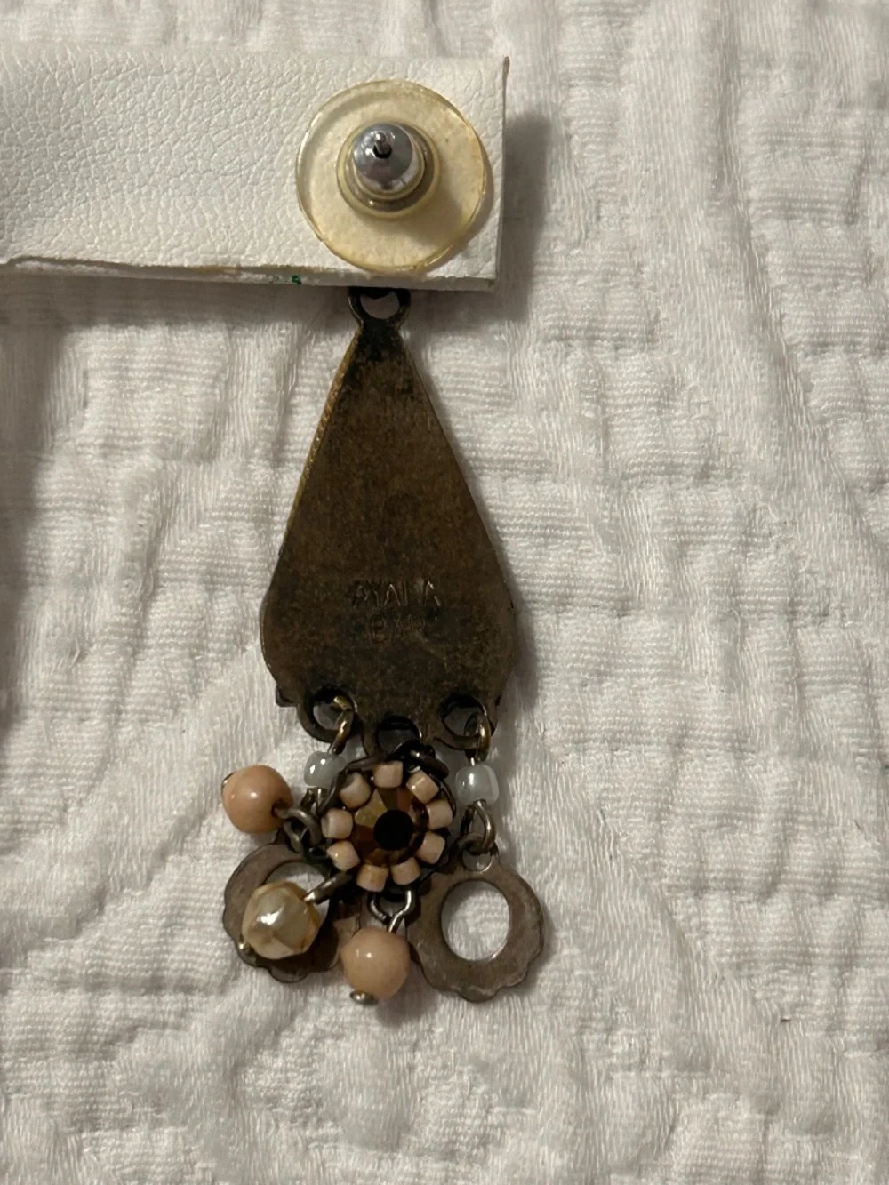 Ayala Bar Brown Dangle Earrings Mosaic and Rhinestone Earth Tones Boho Artisan - Picture 3 of 6